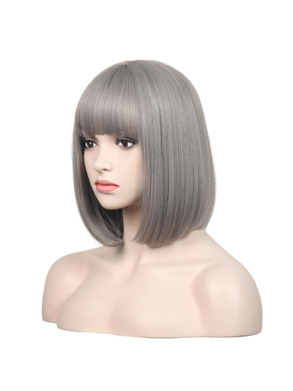 Women's Silver Grey 12 Inch Straight Bob Wig Synthetic Cosplay Costume Hair